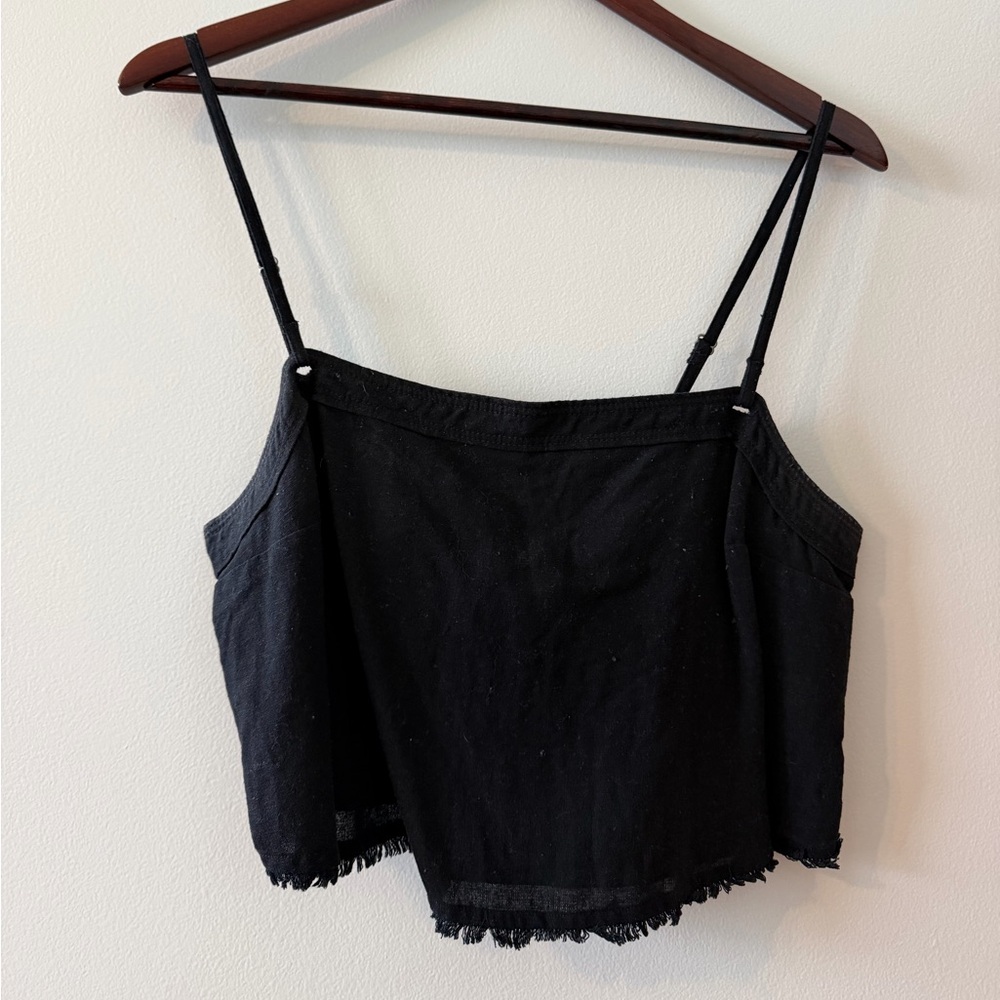 Abercrombie & Fitch black linen cotton blend crop tank top tie bow back